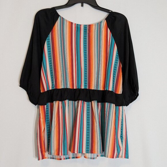 ROWDY CROWD CLOTHING Multi-Color Stripe, Satin Ruffled Top; Size M - Picture 3 of 5